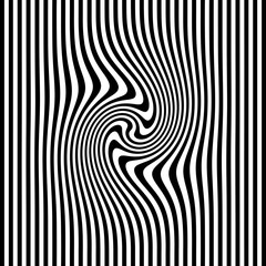 Poster - Optical Art with Twist Striped. Background Abstract Line Black and White Color. Swirl Hypnotic Pattern. Vector illustration.