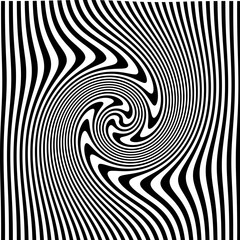 Canvas Print - Optical Art with Twist Striped. Background Abstract Line Black and White Color. Swirl Hypnotic Pattern. Vector illustration.