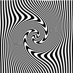 Wall Mural - Optical Art with Twist Striped. Background Abstract Line Black and White Color. Swirl Hypnotic Pattern. Vector illustration.