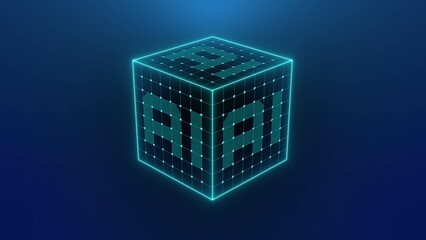 Wall Mural - Cube with inscription AI - Concept of Visualization of Artificial Intelligence on blue background - 3D Illustration