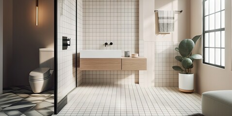Bathroom in modern style, minimalist design, copy space. Website images