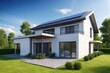 Modern house with solar panels on the roof  3d render
