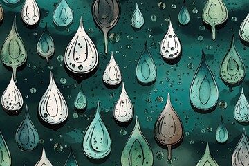 Poster - water droplets on a green surface. Generative AI
