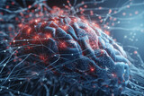 Fototapeta Desenie - Futuristic neural network of the brain in blue and red, Generative AI