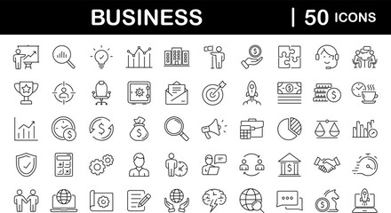 Poster - Business and finance set of web icons in line style. Finance and business. Money, business process, bank, team work, office, payment, strategy, management, accounting, infographic. Vector illustration