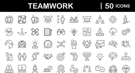 team work set of web icons in line style. teamwork and business cooperation icons for web and mobile