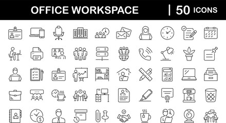 office workspace set of web icons in line style. office and coworking icons for web and mobile app. 