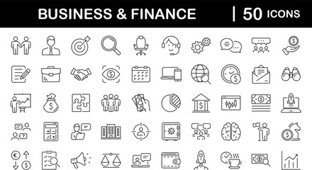 Poster - Business and finance set of web icons in line style. Money and business icons for web and mobile app. Money, business process, bank, teamwork, office, payment, management, wallet. Vector illustration