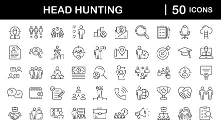 Poster - Headhunting set of web icons in line style. Recruitment icons for web and mobile app. Career, resume, job hiring, candidate, HR, business, headhunting, recruitment. Vector illustration