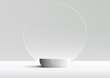 3D realistic luxury style empty white podium stand and circle transparent glass backdrop