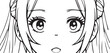 Anime girl surprise closeup eyes horizontal, vector coloring for children