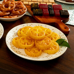 Kokis, Kewum, Aluwa and Aasmi. Sri Lankan Traditional Sweet Food Table