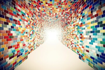 Poster - colorful tiled room with a geometric pattern. Generative AI