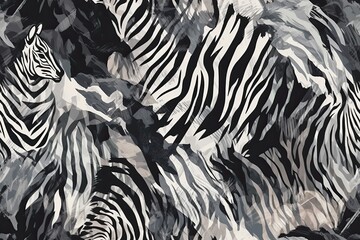  herd of zebras grazing in the savannah. Generative AI