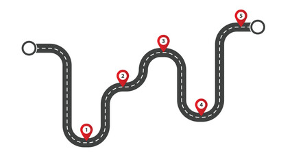 Poster - Curving road map with web marks. Travel design with direction infographics and navigation for journey with vector information markers