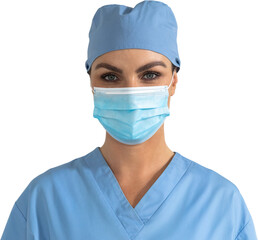 Canvas Print - Woman health worker wearing mask and looking at the camera