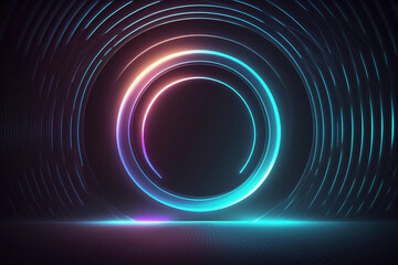 Wall Mural - Glowing neon ring light in tunnel Generative AI