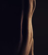 © M Bam/peopleimages.com - Nude, stomach and silhouette, woman and closeup, sexy and dark aesthetic, art with skin and sensual on black background. Body, beauty and creative with seduction, desire and naked female in studio
