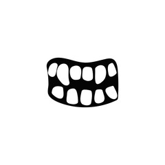 Wall Mural - Creepy monster smile teeth. Scary creature joy with sharp mouth and ferocious vampiric grin for halloween and demonic vector design