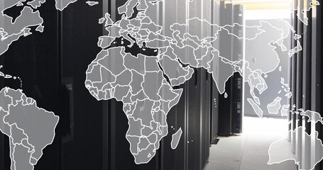 Poster - animation of map against server room in background