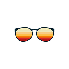 Poster - Vintage sunglasses with yellow and orange stripes. Elegance accessory to protect eyes from sun with stylish lenses and plastic vector frames.