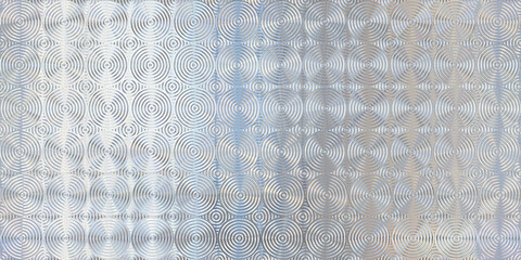 Seamless iridescent silver holographic chrome foil vaporwave background texture pattern. Trendy pearlescent corrugated frosted etched geometric circles ribbed privacy glass refraction 3D rendering.