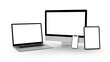 Laptop, Smartphone, Tablet and Monitor mockup isolated with transparent screen png