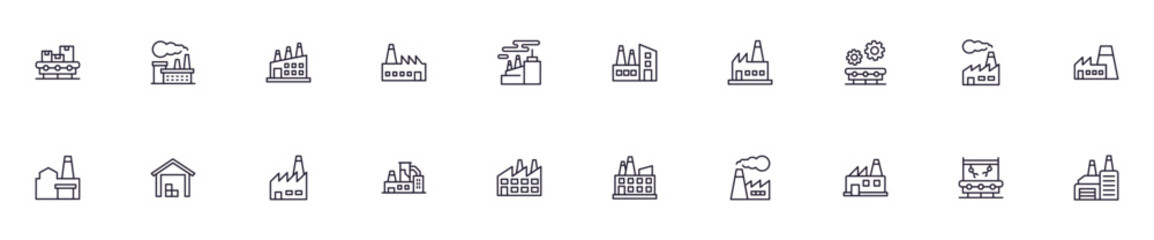 Collection of modern factory outline icons. Set of modern illustrations for mobile apps, web sites, flyers, banners etc isolated on white background. Premium quality signs.