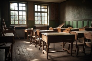 Vintage classroom in a country school. Generative AI