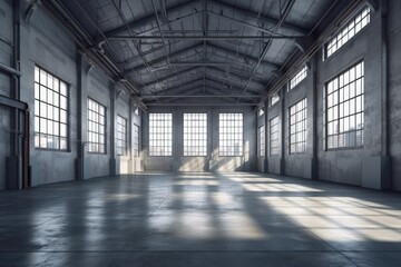 Wall Mural - empty warehouse with natural lighting and concrete flooring. Generative AI