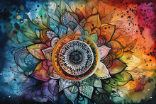 An Intricate Mandala In Rainbow Hues. Digital Art Illustration. Generative AI