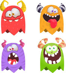 Wall Mural - Funny cartoon monsters set with different face expressions. Vector monster illustration