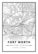 Street map art of Fort Worth city in USA - United States of America - America