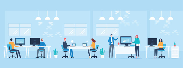 Poster - group business people team meeting and working collaboration in office workplace concept. flat vector illustration character. 