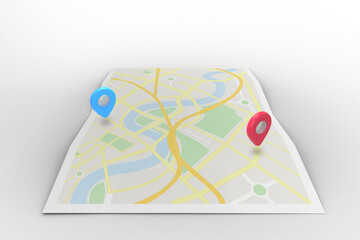 Poster - Red and blue markers on map