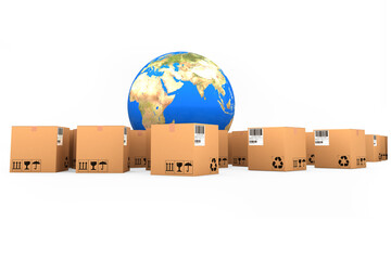 Poster - Digitally generated image of boxes and globe
