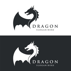 Wall Mural - Logo template of fire dragon head and wings isolated background.