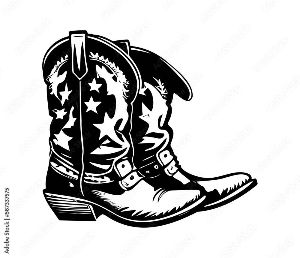 Cowboy boots, Cowgirl boots vector black graphic illustration Stock Vector  | Adobe Stock, image size:1000x860