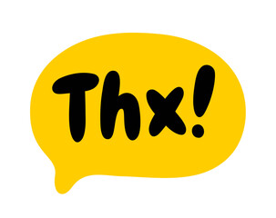 thx speech bubble. thank you text. hand drawn quote. thanks hand lettering. doodle thx phrase abbrev