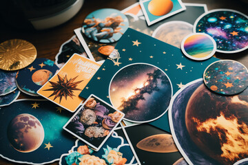 stickers of space and galaxy theme. digital art illustration. generative ai