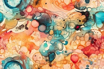 colorful abstract painting with various shapes and patterns. Generative AI