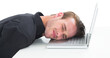 © vectorfusionart - Tired businessman resting on laptop