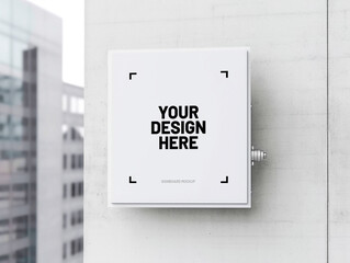 Wall Mural - White square signboard mockup in outside for logo design, brand presentation for companies, ad, advertising, shops.