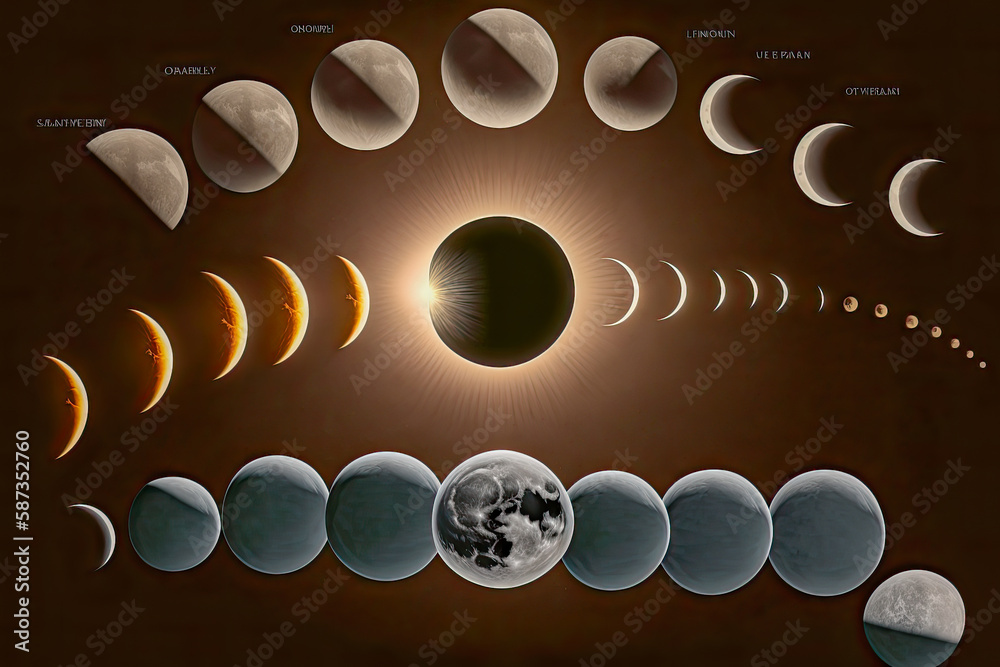 Illustration Stock Different phases of solar eclipse. Sun Earth and ...