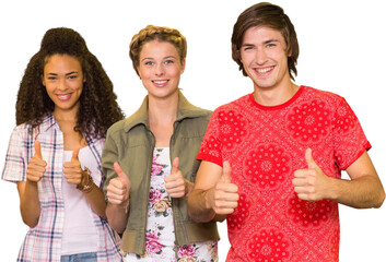 Poster - College students gesturing thumbs up in library