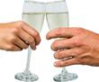 Cropped hand of couple toasting champagne flute