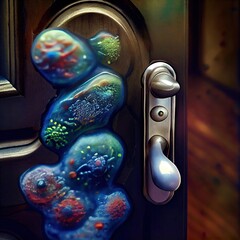 Wall Mural - Bacteria are sitting on the door handle, created with generative ai