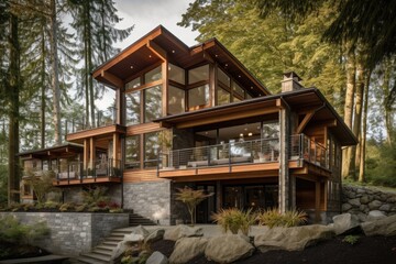 Wall Mural -  Majestic Northwest Style Home in the Forest