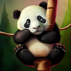 Sticker - Funny panda hung on a branch, created with generative ai