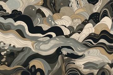 Sticker - abstract painting in black, white, and grey colors. Generative AI